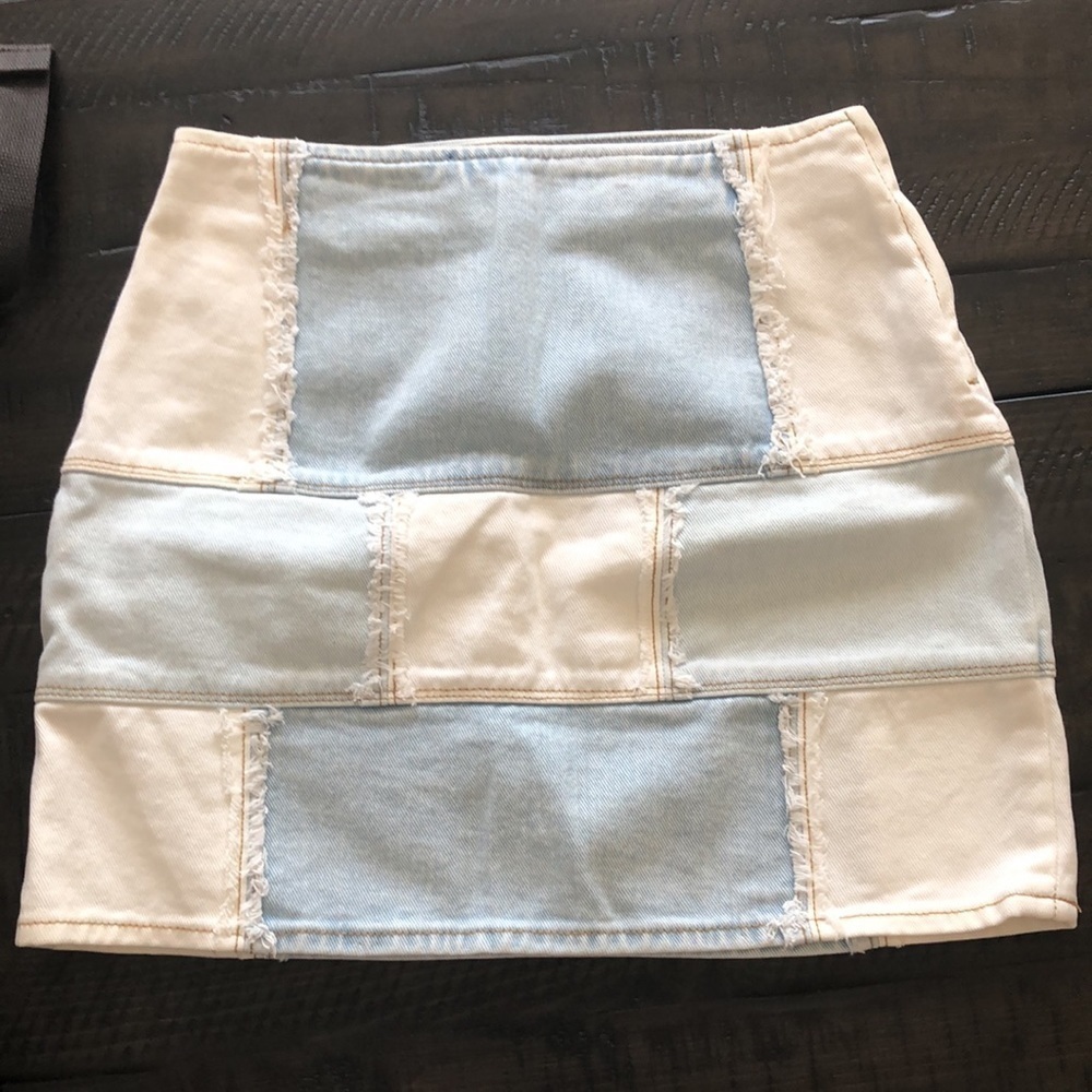 PacSun Two-Toned Mini Jean Skirt Patchwork Exposed Seams Cotton Denim Size 24 - Picture 13 of 16